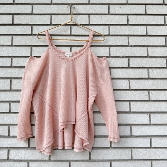 Anthropologie Deletta Millipa Peach Oversized Boho Cold-Shoulder Knit Sweater - Picture 4 of 13
